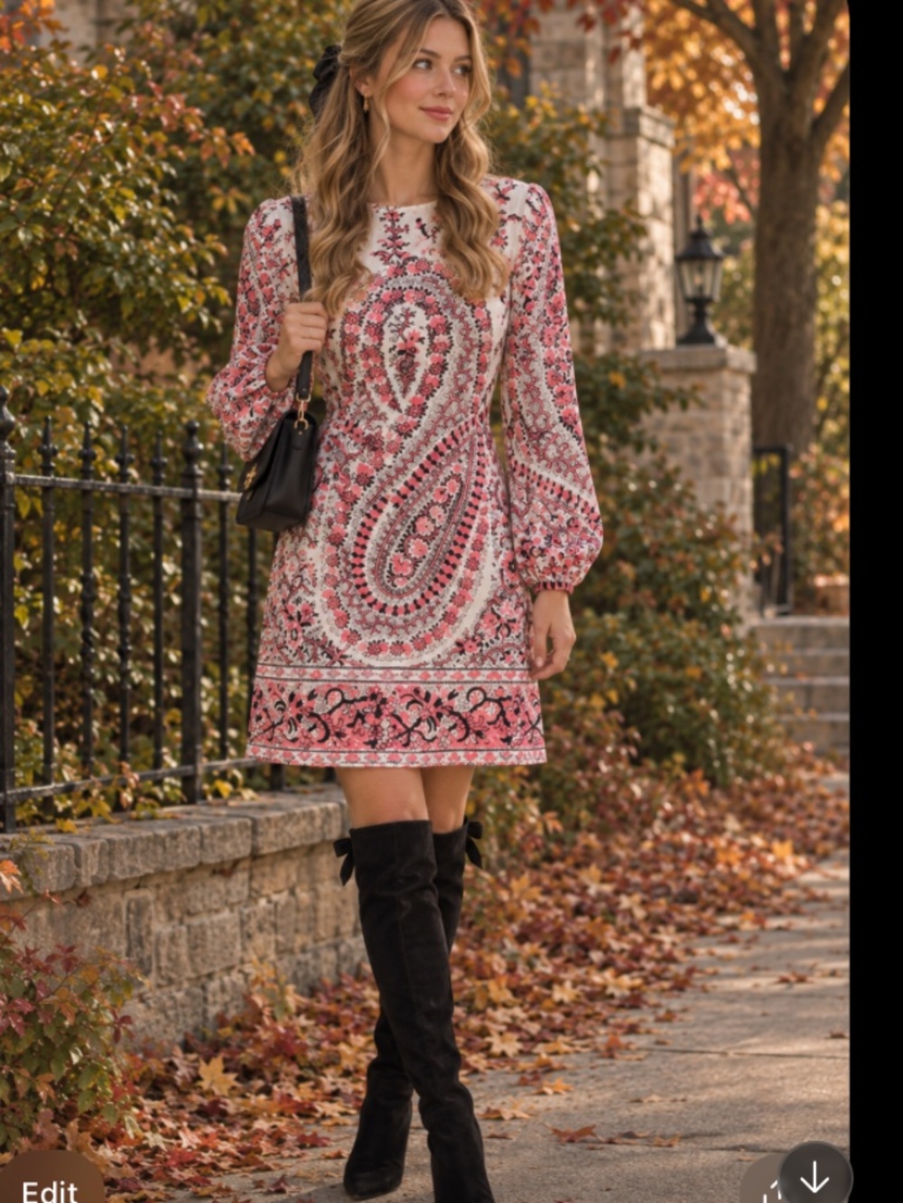 Old Navy Vintage Floral Paisley Long Sleeve Dress in Pink and White